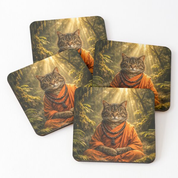 Item preview, The Meditating Monk Cat in Enchanted Forest designed and sold by arfindo-indra.