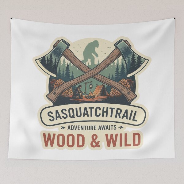 Item preview, Wood and Wild Sasquatch Trail - Retro Lumberjack Crossed Axes Adventure Art designed and sold by SasquatchTrail.