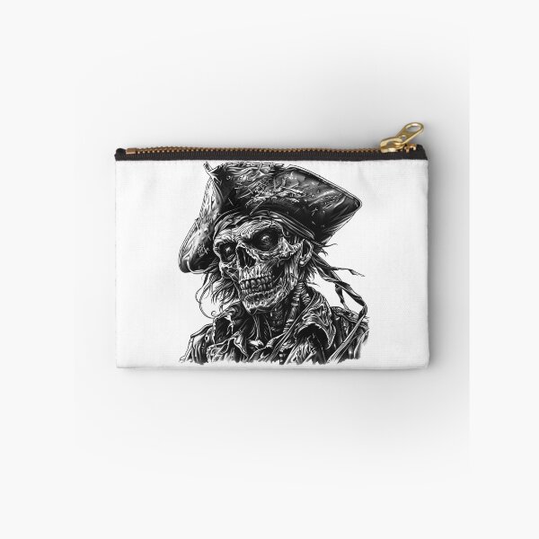 Item preview, Undead Pirate Skull – Dark Fantasy Horror Illustration in Black and White designed and sold by inkoutninja.