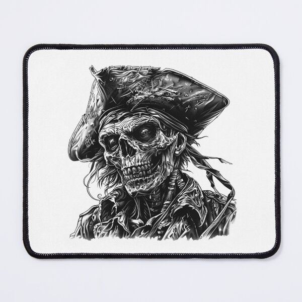 Item preview, Undead Pirate Skull – Dark Fantasy Horror Illustration in Black and White designed and sold by inkoutninja.