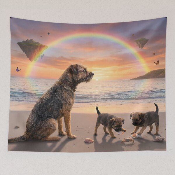 Item preview, Border Terrier Family at Sunset Rainbow Beach designed and sold by PetMemorialArt.