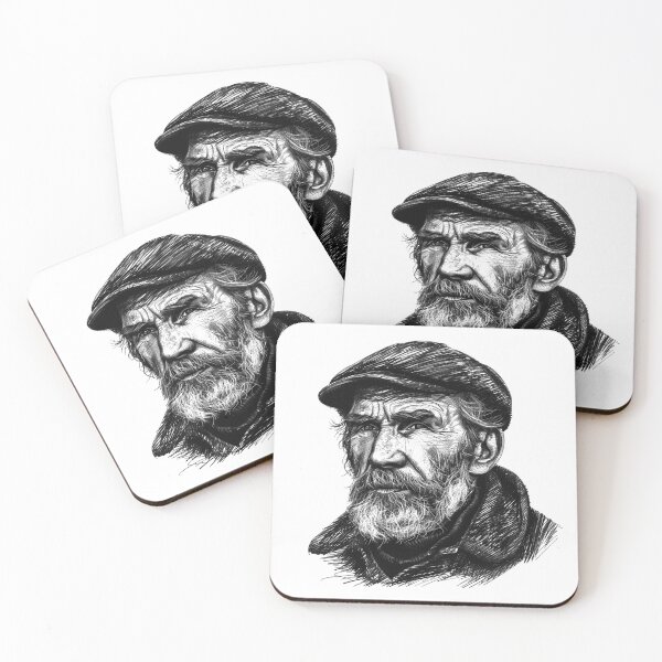 Item preview, Weathered Old Man Portrait – Black and White Sketch Illustration designed and sold by inkoutninja.