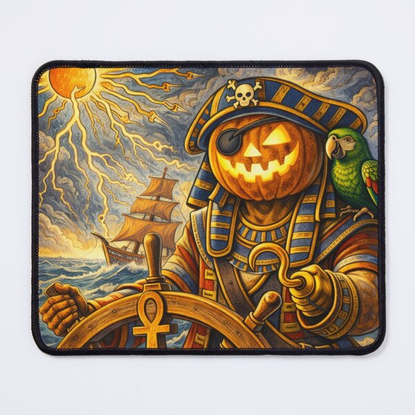 Item preview, Headless Horseman Sunlit Pirate Pharaoh at the Helm – Mythic Nautical Fantasy Art designed and sold by TheHorsemanRidesAgain.