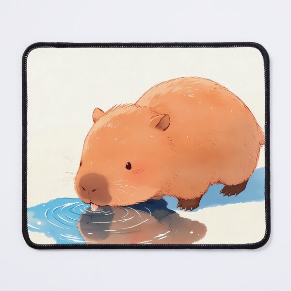 Item preview, Cute Kawaii Capybara Drinking Water with Blue Reflection designed and sold by AshiraCreations.