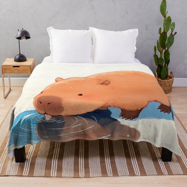 Item preview, Cute Kawaii Capybara Drinking Water with Blue Reflection designed and sold by AshiraCreations.