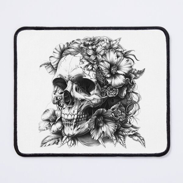 Item preview, Floral Skull Illustration – Gothic Black and White Art with Flowers designed and sold by inkoutninja.