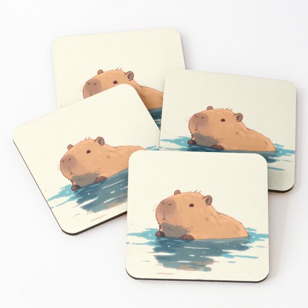 Item preview, Cute Kawaii Capybara Swimming in Blue Water designed and sold by AshiraCreations.