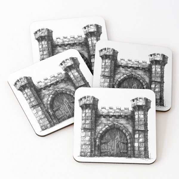 Item preview, Medieval Castle Gate – Fantasy Fortress Illustration in Black and White designed and sold by inkoutninja.