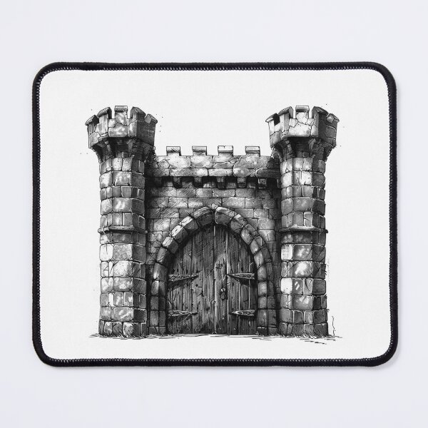 Item preview, Medieval Castle Gate – Fantasy Fortress Illustration in Black and White designed and sold by inkoutninja.