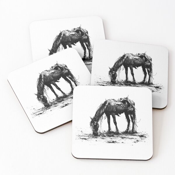 Item preview, Emaciated Horse in Wasteland – Dark Surreal Post-Apocalyptic Illustration designed and sold by inkoutninja.
