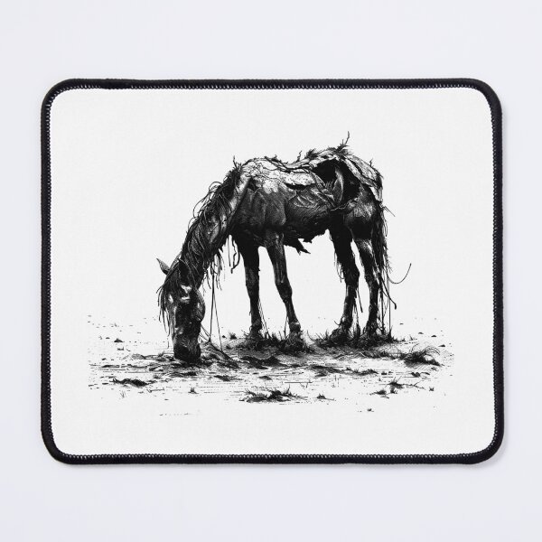 Item preview, Emaciated Horse in Wasteland – Dark Surreal Post-Apocalyptic Illustration designed and sold by inkoutninja.
