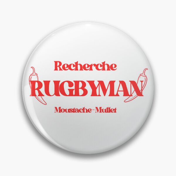 Item preview, Rugby Player Wanted Badge Mustache Mullet designed and sold by L'Amour de la fête.