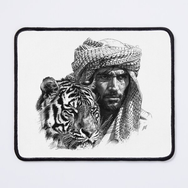 Item preview, Man with Tiger – Powerful Black and White Tribal Portrait Illustration designed and sold by inkoutninja.