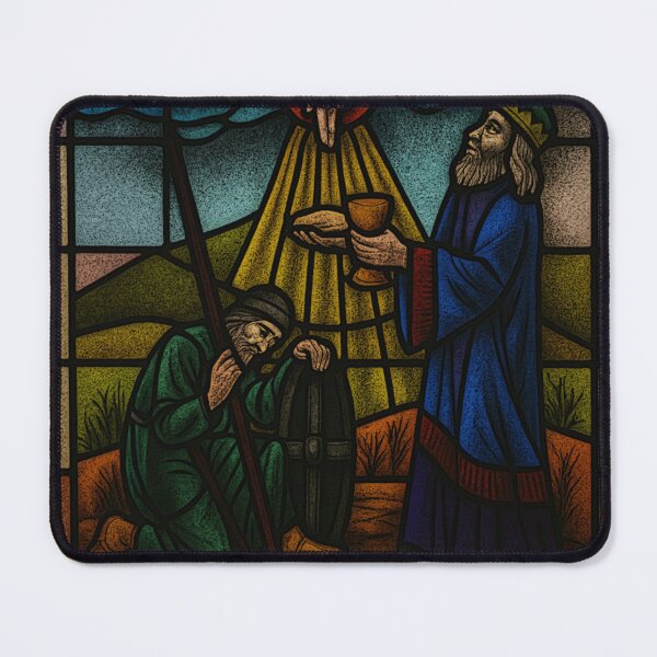 Item preview, Divine Blessing – Melchizedek and the Traveler in Stained Glass designed and sold by LuxuryApparels.