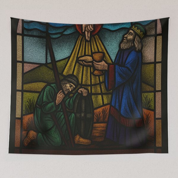 Item preview, Divine Blessing – Melchizedek and the Traveler in Stained Glass designed and sold by LuxuryApparels.