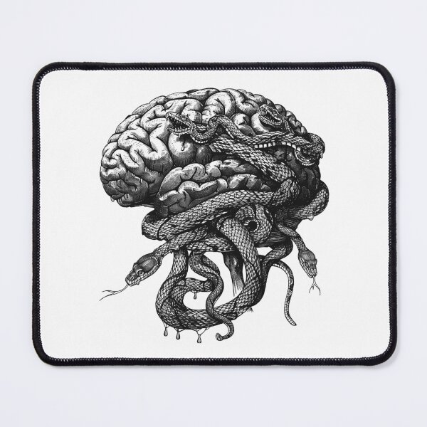Item preview, Snakes and Brain – Surreal Black and White Illustration of Dark Intellect designed and sold by inkoutninja.