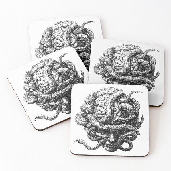 Item preview, Medusa Mind – Surreal Brain and Snakes Illustration in Black and White designed and sold by inkoutninja.