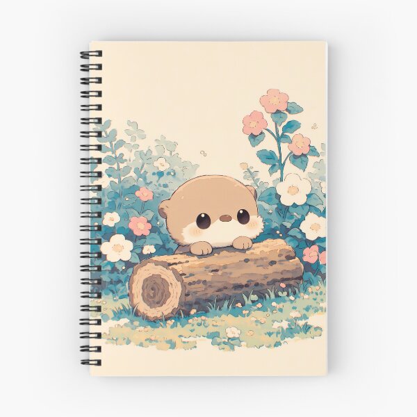 Item preview, Kawaii Otter Peeking Over Log in Pastel Flower Meadow designed and sold by AshiraCreations.