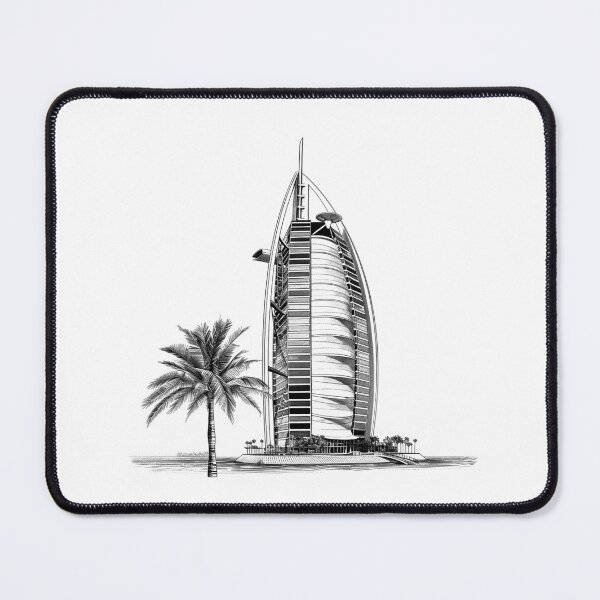 Item preview, Burj Al Arab – Iconic Dubai Architecture Illustration in Black and White designed and sold by inkoutninja.