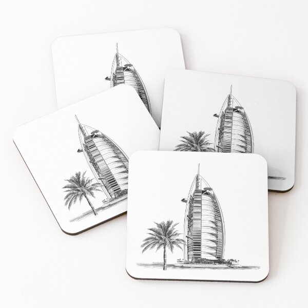 Item preview, Burj Al Arab – Iconic Dubai Architecture Illustration in Black and White designed and sold by inkoutninja.