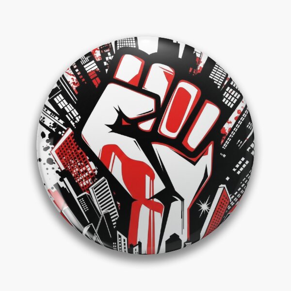 Item preview, Cityscape in the shape of a fist, with bold red and black hues, against a dark, gritty urban background. designed and sold by VerizalShop.