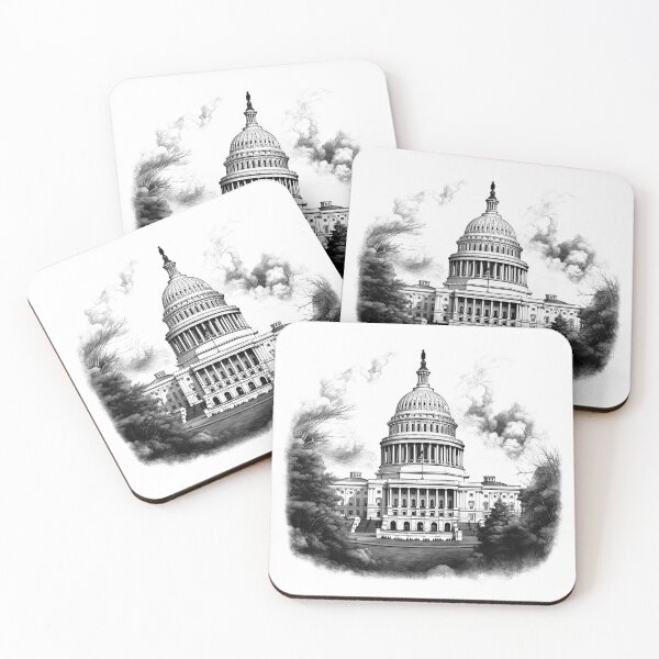 Item preview, U.S. Capitol Building – Historic American Landmark Illustration in Black and White designed and sold by inkoutninja.