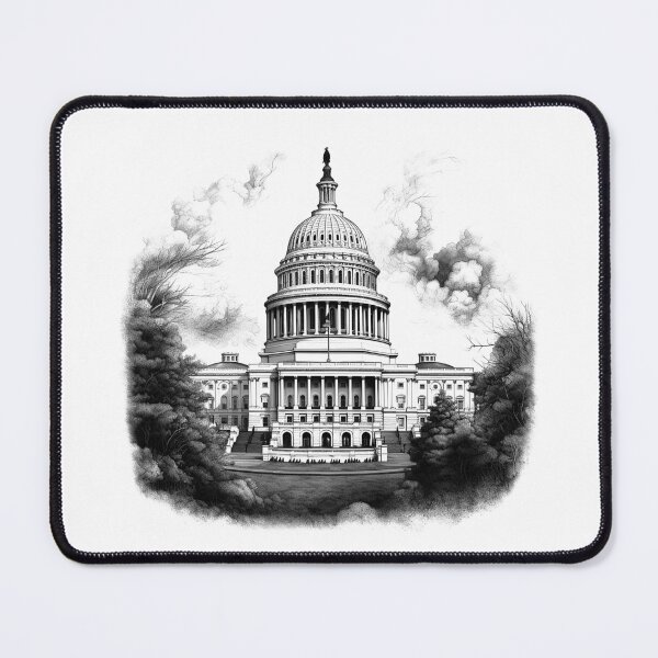 Item preview, U.S. Capitol Building – Historic American Landmark Illustration in Black and White designed and sold by inkoutninja.