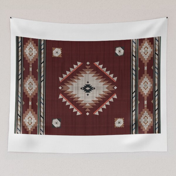 Item preview, Western style carpet and area rug design in rich red tones, inspired by cowboy culture and Southwestern aesthetics designed and sold by Line-Aura.
