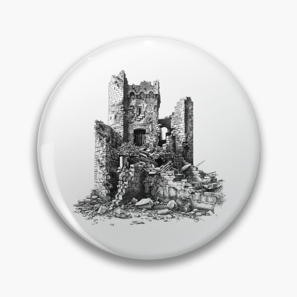 Item preview, Crumbling Medieval Castle Ruins – Black and White Fantasy Architecture Art designed and sold by inkoutninja.