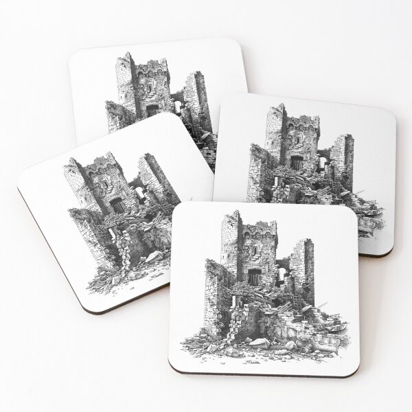 Item preview, Crumbling Medieval Castle Ruins – Black and White Fantasy Architecture Art designed and sold by inkoutninja.