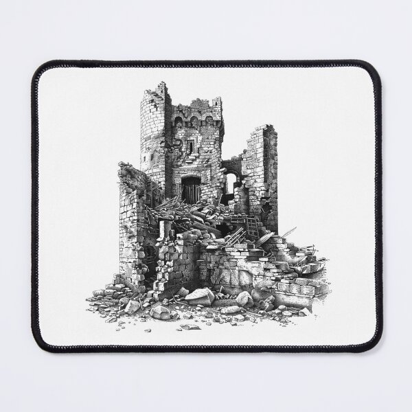 Item preview, Crumbling Medieval Castle Ruins – Black and White Fantasy Architecture Art designed and sold by inkoutninja.
