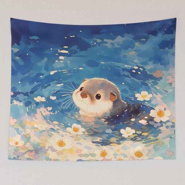 Item preview, Kawaii Baby Otter Swimming Under Crescent Moon and Stars designed and sold by AshiraCreations.
