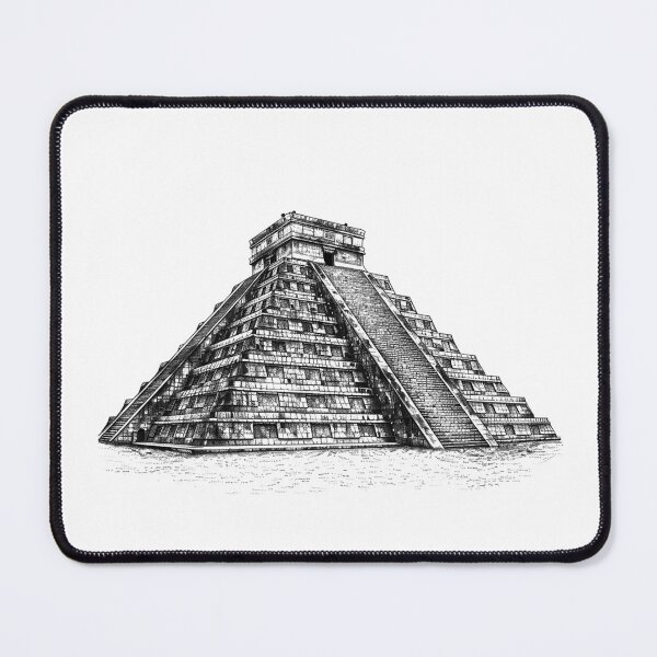 Item preview, Chichen Itza Pyramid – Detailed Black and White Mayan Architecture Illustration designed and sold by inkoutninja.