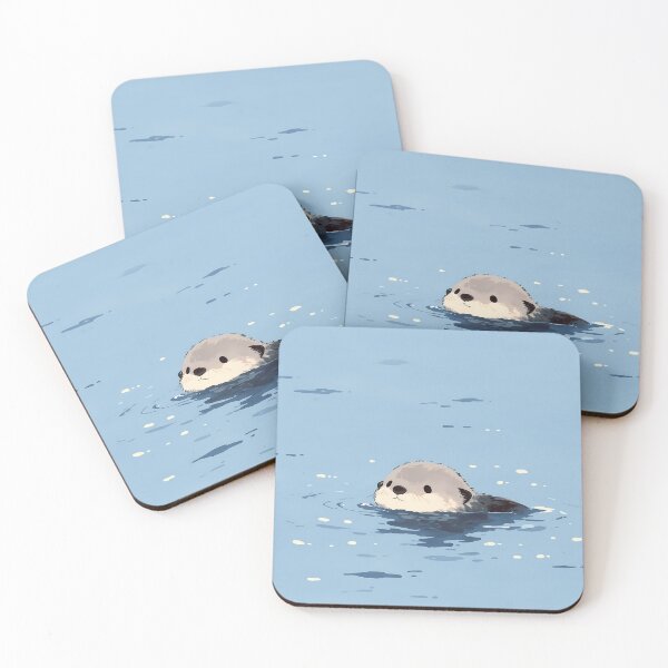 Item preview, Minimalist Kawaii Baby Otter Floating in Blue Water designed and sold by AshiraCreations.
