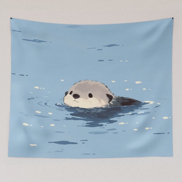 Item preview, Minimalist Kawaii Baby Otter Floating in Blue Water designed and sold by AshiraCreations.