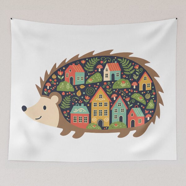 Item preview, Hedgehog Silhouette with Visby Townscape – Scandinavian Folk Art Gift Design by heidiannemorris © designed and sold by FOLK ART FUSION by heidiannemorris.