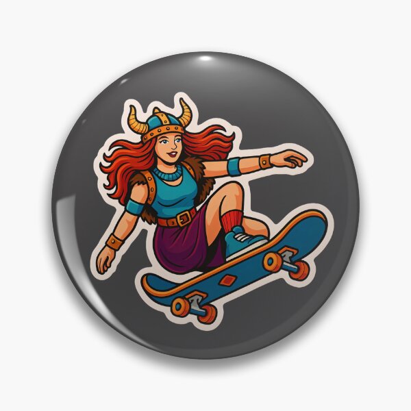 Item preview, Valkyrie Barbarian Pinup Skateboarder Fantasy Viking Art Print designed and sold by PinUpPizzazz.