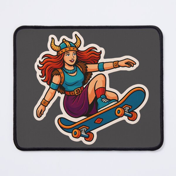Item preview, Valkyrie Barbarian Pinup Skateboarder Fantasy Viking Art Print designed and sold by PinUpPizzazz.