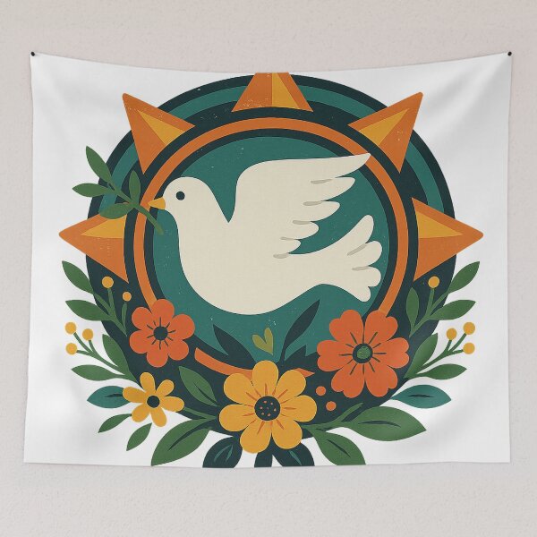 Item preview, Peace Dove Surrounded by Sun and Flowers designed and sold by chromatalove.