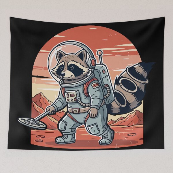 Item preview, Retro Raccoon Astronaut Metal Detecting on Mars designed and sold by Maesa Studio.