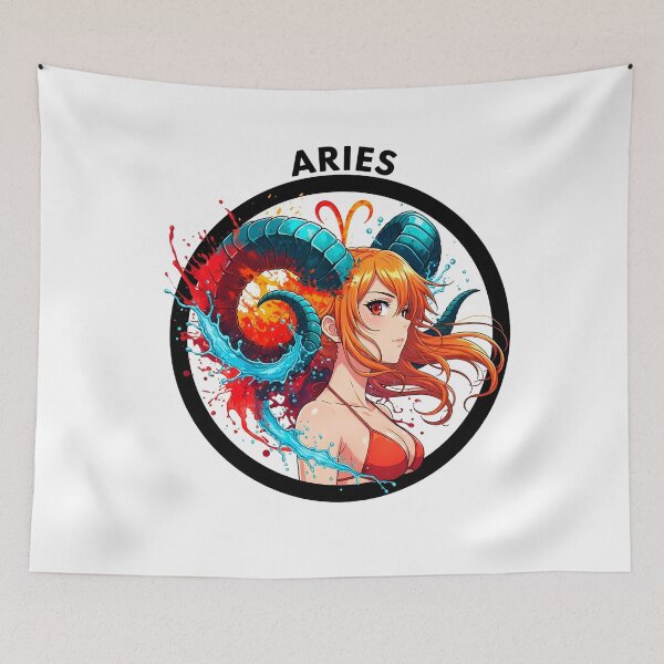 Item preview, Aries Anime Zodiac Girl – Fire Sign Aesthetic Art Sumi-e Ukiyo-e Watersplash ink Art designed and sold by blacksealstudio.