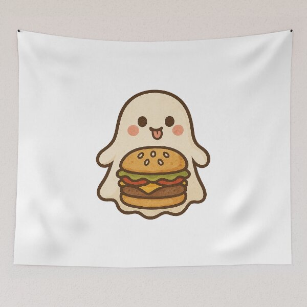 Item preview, Cute Ghost with a Juicy Cheeseburger designed and sold by chromatalove.