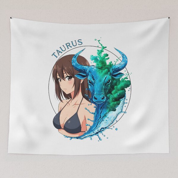 Item preview, Taurus Anime Zodiac Girl – Earth Sign Elegant Aesthetic Art Sumi-e Ukiyo-e Watersplash ink Art designed and sold by blacksealstudio.
