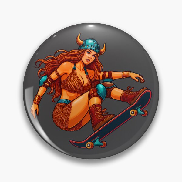 Item preview, Valkyrie Barbarian Pinup Skateboarder Fantasy Viking Art Print designed and sold by PinUpPizzazz.