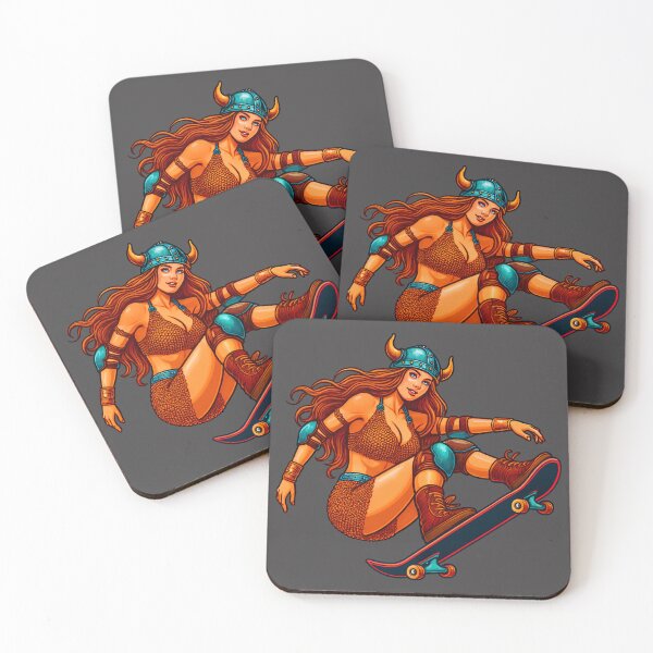 Item preview, Valkyrie Barbarian Pinup Skateboarder Fantasy Viking Art Print designed and sold by PinUpPizzazz.