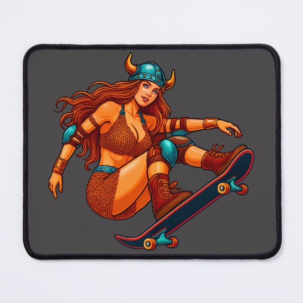 Item preview, Valkyrie Barbarian Pinup Skateboarder Fantasy Viking Art Print designed and sold by PinUpPizzazz.