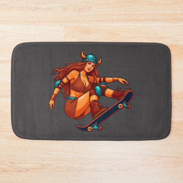 Item preview, Valkyrie Barbarian Pinup Skateboarder Fantasy Viking Art Print designed and sold by PinUpPizzazz.