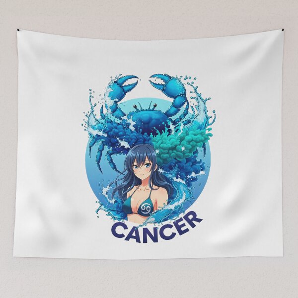 Item preview, Cancer Anime Zodiac Girl – Moon & Water Sign Aesthetic Sumi-e Ukiyo-e Watersplash ink Art designed and sold by blacksealstudio.
