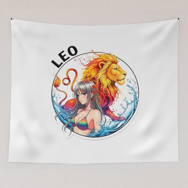 Item preview, Leo Anime Zodiac Girl – Fire Queen Celestial Art Sumi-e Ukiyo-e Watersplash ink Art designed and sold by blacksealstudio.