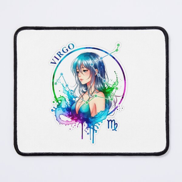 Item preview, Virgo Anime Zodiac Girl – Elegant Earth Sign Illustration Sumi-e Ukiyo-e Watersplash ink Art designed and sold by blacksealstudio.